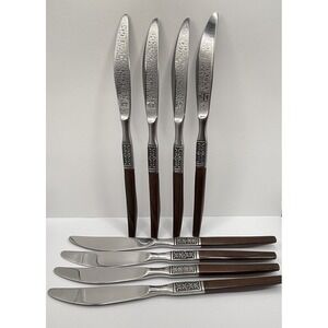 Set Of 8 Ekco Eterna LA JOYA Stainless Steel Japan Flatware Knives Wooden Handle